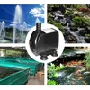 A collage of images showing a submersible water pump and various applications including fountains, waterfalls, koi ponds, and aquaculture tanks. Podgląd zdjęcia produktu