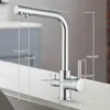 A chrome kitchen faucet with dimensions indicated by lines and text. Produktbild-Vorschau