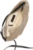 An open view of a fluffy taupe crossbody bag with black leather straps and zipper. Produktbild-Vorschau