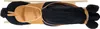 A top-down view of a black plush rocking horse on a wooden base. Produktbild-Vorschau