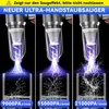 Three images showing the suction power of a vacuum cleaner by demonstrating water being drawn into a container at different suction levels. Produktbild-Vorschau