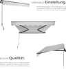 Collage of images showing a retractable awning from different angles, with descriptive text about its features. Náhled obrázku produktu