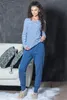 Damen Pyjama Schlafanzug 2-teilig mit Hose & Oberteil Blau Produktbild-Vorschau 5