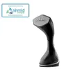 A black and gray handheld garment steamer is shown against a white background, with a logo and text in the upper left corner. Podgląd zdjęcia produktu