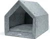 A gray felt dog house with a gray cushion inside, set against a white background. Podgląd zdjęcia produktu