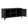 A black metal cabinet with two doors, one of which is open, showing internal shelves. Voir les images du produit