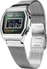 A close-up studio shot of a silver Casio digital watch with a mesh band, displayed against a white background. Voir les images du produit