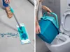 A split image showing a person mopping a floor on the left and pouring water from a bucket into a toilet on the right. Náhľad obrázku produktu