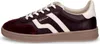 A side view of a single burgundy and cream colored Gant sneaker against a white background. Produktbild-Vorschau