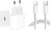 A white USB-C power adapter and a white Lightning to USB-C cable are displayed against a white background. Produktbild-Vorschau