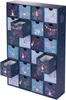 A blue wooden advent calendar with 24 drawers, decorated with gnomes and Christmas motifs. Some drawers are open, revealing the inside. Náhľad obrázku produktu