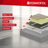 An exploded view diagram showing the layers of an electric underfloor heating system. Produktbild-Vorschau