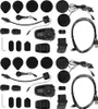 A collection of motorcycle communication system components laid out on a white background. Produktbild-Vorschau