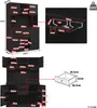 A collage of images showing a black kitchen cabinet with various dimensions labeled. Anteprima dell’immagine prodotto