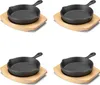 Navaris 4x Gusseisenpfanne klein mit Holz Stand - Produktbild-Vorschau 1