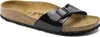 A black patent leather Birkenstock sandal on a white background. Produktbild-Vorschau