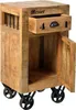 A wooden bedside table with a drawer and a door, mounted on wheels. Produktbild-Vorschau