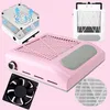 A collage of images showing a pink nail dust collector, its fan, and filters. Anteprima dell’immagine prodotto