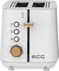 A white two-slice toaster with wood accents is shown from the front against a white background. Voir les images du produit
