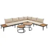 An outdoor sectional sofa set with two coffee tables, displayed on a white background. Produktbild-Vorschau