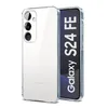 A clear protective phone case is shown next to a phone with the product name displayed on its screen. Produktbild-Vorschau