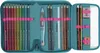 A teal pencil case filled with colored pencils, a ruler, and an eraser. Náhled obrázku produktu