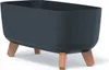 A dark gray planter with a speckled texture and four wooden legs, presented against a white background. Voir les images du produit