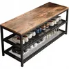 A shoe rack with a wooden top and three metal shelves, filled with shoes. Podgląd zdjęcia produktu