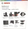Packaging for a Bosch electric kettle, showcasing its features through illustrations and text. Podgląd zdjęcia produktu