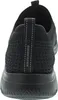 A close-up rear view of a black Skechers sneaker. Voir les images du produit