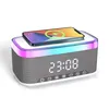 A digital alarm clock with a Bluetooth speaker and a smartphone charging on top. Produktbild-Vorschau