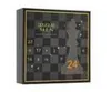 A square advent calendar with a chessboard design and a chess piece silhouette. Produktbild-Vorschau
