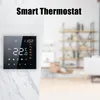 A smart thermostat mounted on a marble wall, with a blurred background of a room interior. Produktbild-Vorschau