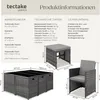Product information and dimensions for a rattan garden furniture set. Náhled obrázku produktu