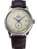 A close-up studio shot of a men's wristwatch with a brown leather strap. Podgląd zdjęcia produktu