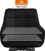 A black upholstered chair with two transparent grey rectangles overlaid on the seat to indicate dimensions. Voir les images du produit