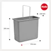A gray rectangular bin with a silver handle, shown with dimensions indicated by lines and text. Produktbild-Vorschau