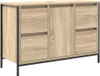 A wooden cabinet with metal frame.