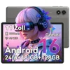 A digital illustration of a tablet with a virtual reality headset and headphones on a stylized woman, with product specifications overlaid. Produktbild-Vorschau