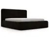A black upholstered bed frame with a white mattress on a white background. Produktbild-Vorschau