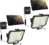 Two solar-powered outdoor lights with motion sensors and their separate solar panels, shown against a white background. Produktbild-Vorschau