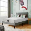 A bedroom scene with a mattress on a bed frame, pillows, and wall art. Produktbild-Vorschau