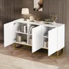 A white sideboard with gold legs is displayed in a room with wood-paneled walls and a patterned rug. Anteprima dell’immagine prodotto