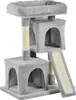A multi-level cat tree with scratching posts and enclosed spaces, presented against a white background. Produktbild-Vorschau