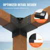 A close-up view of black metal corner brackets connecting wooden beams, with inset diagrams highlighting features. Anteprima dell’immagine prodotto