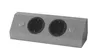A gray electrical outlet strip with two sockets and two circular buttons on a white background. Voir les images du produit