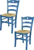Two blue wooden chairs with woven seats. Anteprima dell’immagine prodotto