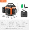 A VEVOR Kreuzlinienlaser (cross-line laser) is shown with its dimensions and specifications. Accessories and a carrying case are also visible. Anteprima dell’immagine prodotto
