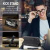 A man in a suit adjusting his glasses while a phone case with a kickstand is displayed. Produktbild-Vorschau