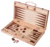 An open wooden backgammon board with checkers and dice. Anteprima dell’immagine prodotto